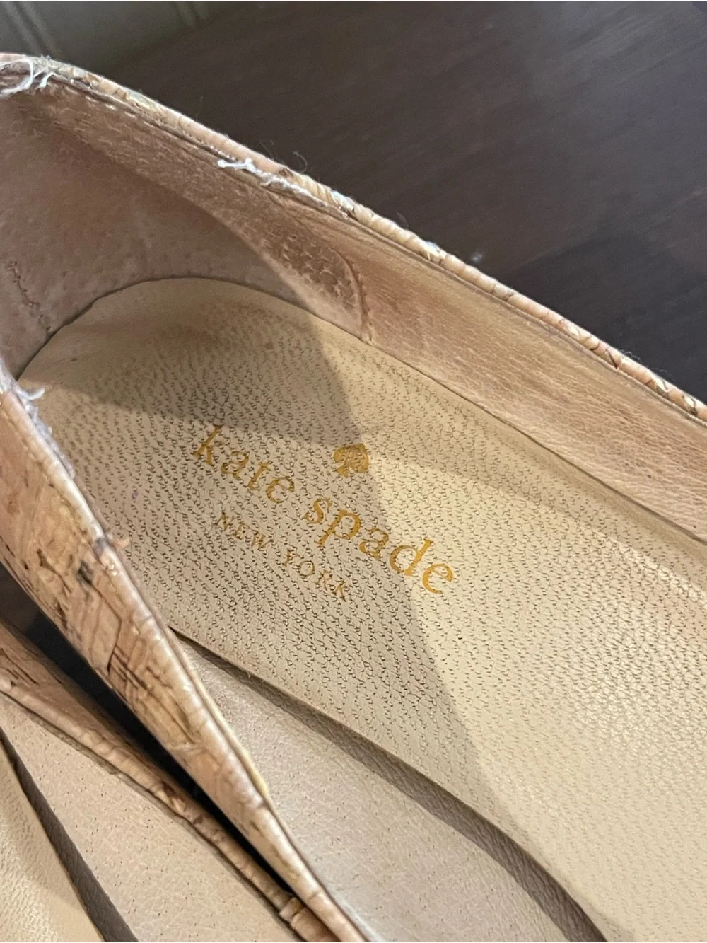 kate spade Natural Cork Pointed Toe Flats with Metallic Flecks